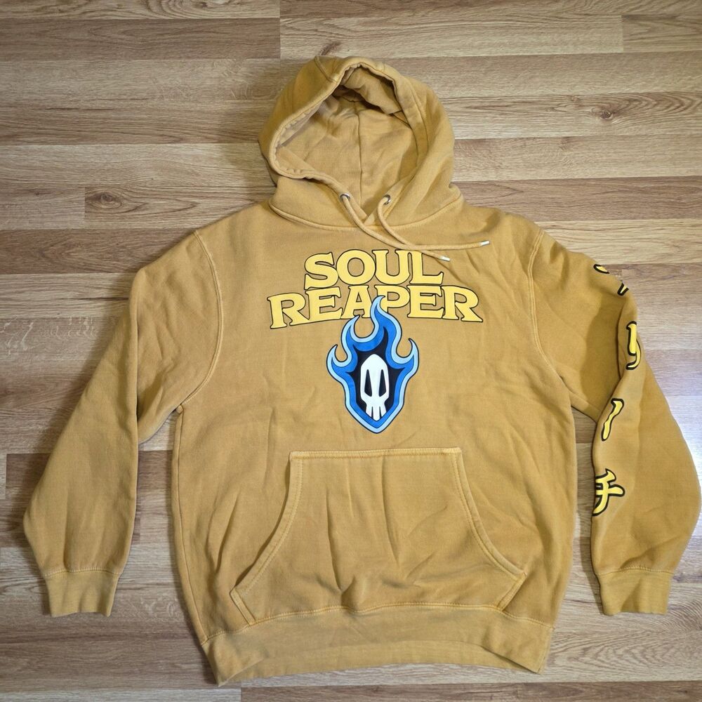 Bleach Ripple Junction Soul Reaper Puff Print Pullover Hoodie Yellow Size M